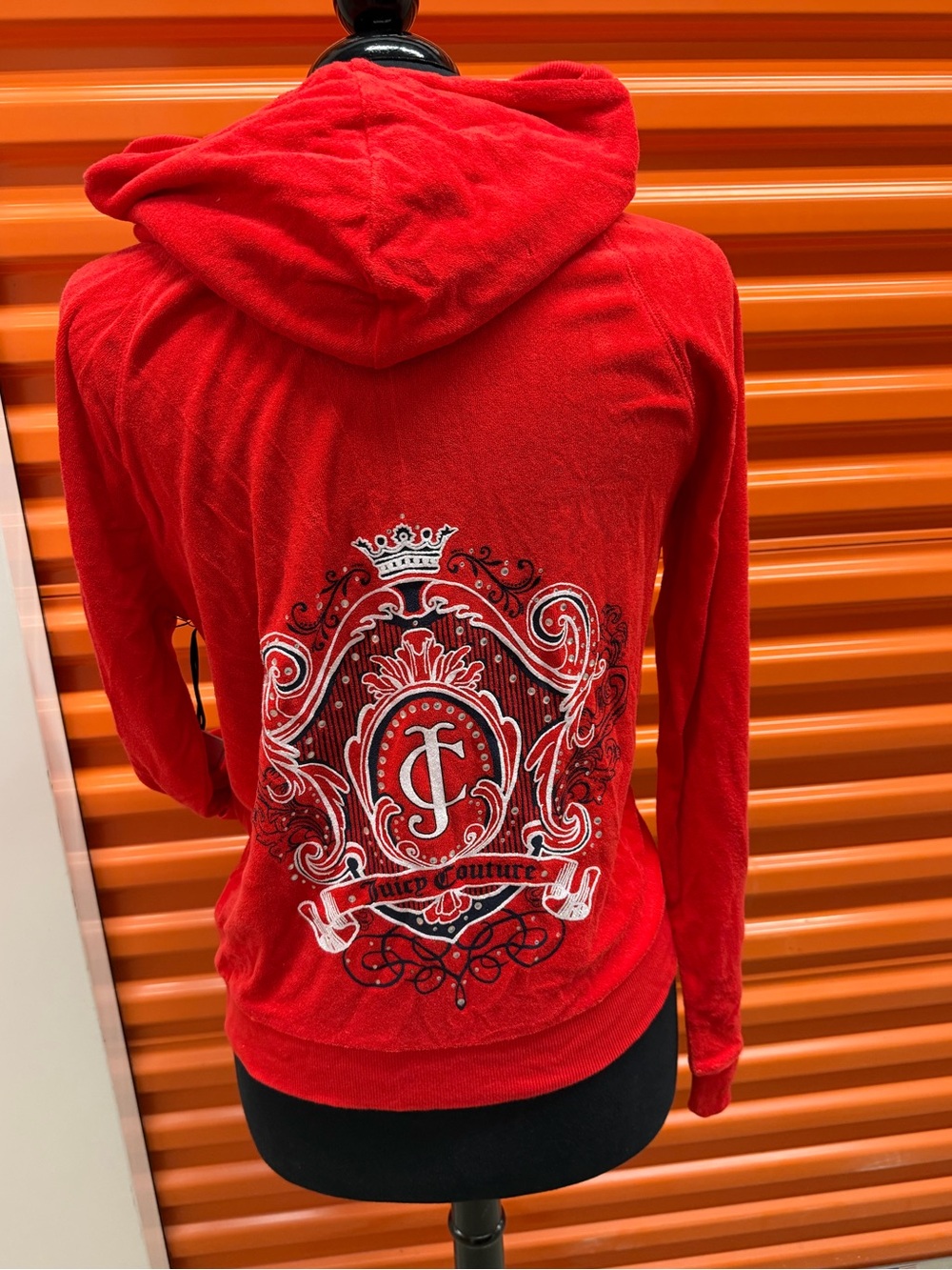 NWT Juicy Couture Women Red Towel Terry Hooded Jacket with Crest Embroider